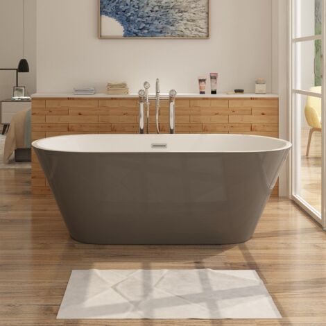 Freistehende Design Badewanne LUGANO - aus Acryl in Grau-Weiß 150x75 cm