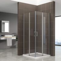 Duschbär Duschkabine in der Höhe 190 cm, Eckeinstieg mit Falttüren aus 6 mm durchsichtigem ESG - Sicherheitsglas DGK60 80x90 cm