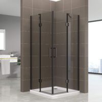 i-flair Duschkabine Celine mit Eckeinstieg Eckduschkabine aus durchsichtigem ESG Sicherheitsglas 180 cm hoch mit schwarzen Aluprofilen DK73 75x80 cm