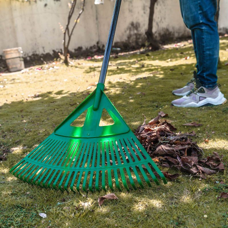 Balai Poussoir Extérieur 2 En 1 Avec Râteau - Manche 127 Cm, Brosse Dure Et Râteau, Pour Terrasse, Allée, Garage, Feuilles, Herbe