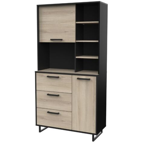 Buffet Demeyere Chêne Kronberg 83.3x40x176.1cm - Rangement 4 Portes Tiroir | Style Industriel