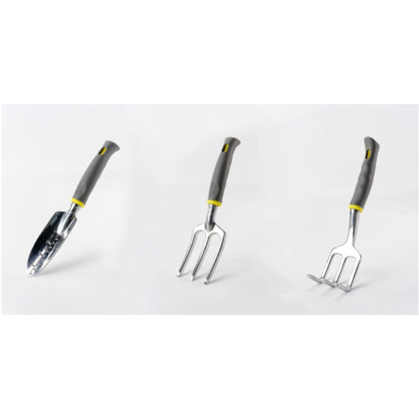 Lot de 3 outils de jardin Suan Fourche râteau à fleurs et transplantoir Légers et durables en aluminium Idéal pour le jardinage TRENDYFLAIR (1/5)
