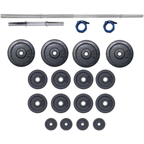 Set barres + haltères 93 KG - FITLIFE - En acier - Tout Inclus ( barres, disques, stoppers ) (1/5)