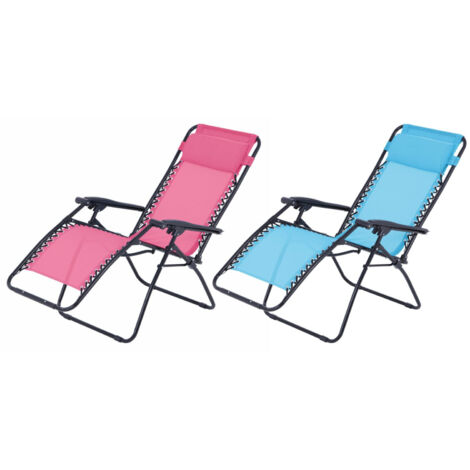 Lot de 2 fauteuils relax de jardin - O'Colors - Multi positions - Bleu et rose (1/4)