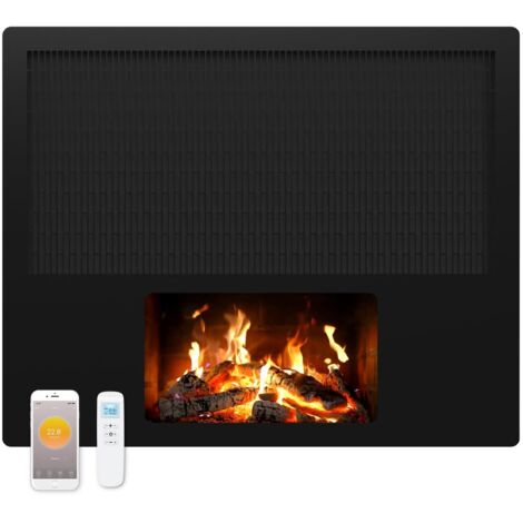 Elektrokamin mit Heizung 1700W, Wandkamin mit LCD Flammeneffekt Bluetooth Lautsprecher, Elektrischer Kamin Wand mit Thermostat Fernbedienung WiFi App, Kaminofen mit Heizfunktion, Wandmontage (1/5)