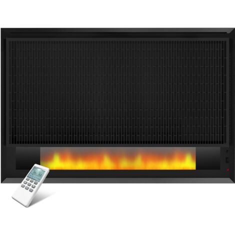 Elektrokamin mit Heizung 1700W, Wandkamin mit LED Flammeneffekt Kaminfeuer, Elektrischer Kamin Wand mit Thermostat Fernbedienung, Kaminofen mit Heizfunktion, Wandmontage, Schwarz