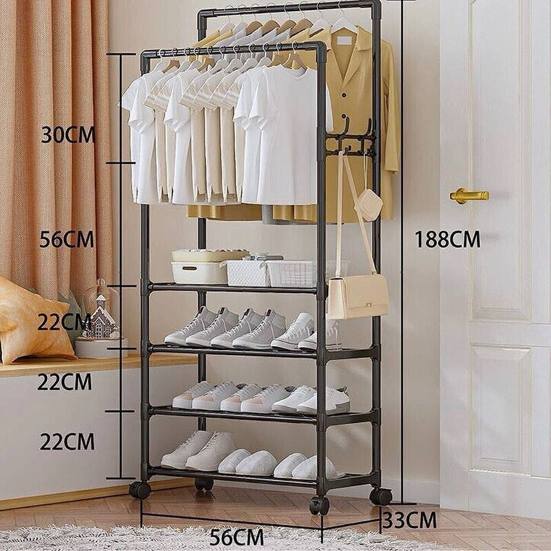 Ordinett Stand Appendiabiti Deluxe | Bianco | Doppia Sbarra Inferiore per Riporre Scarpe e Scatole