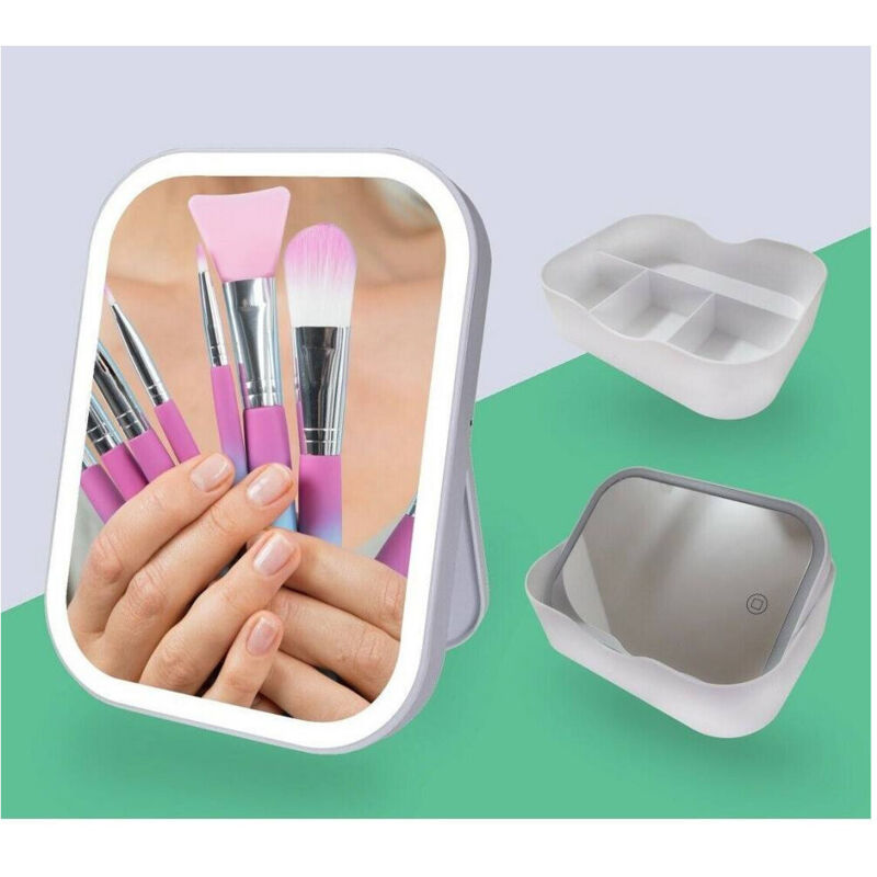 Specchio Trucco Con Luci LED SURFOU - Ricaricabile USB, Batteria 1500 MAh, Pieghevole, Lenti 1X/20X, 3 Modalità Luce