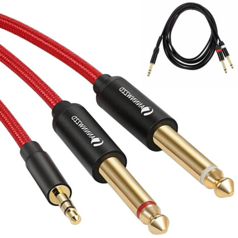 Audio Aux 3.5mm Male To Double Jack 6.5mm Male Mono Cable Ajack-01 1.5mt (1/4)