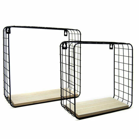2 Mensoles Au Parete Moderne Design Cubo Mensola Scaffale Legno Metallo Nero (1/5)