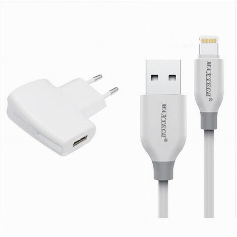 Kit Chargeur + Câble Usb Connecteur Lightning 10w 2.1a 1mt Maxtech Ca-s035 (1/3)