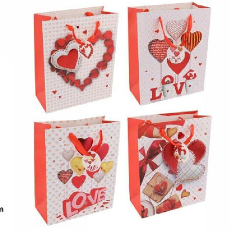 Set 6buste Sac à Cadeau Cœurs D'amour Saint Valentin 18x23x10cm 69878 (1/2)