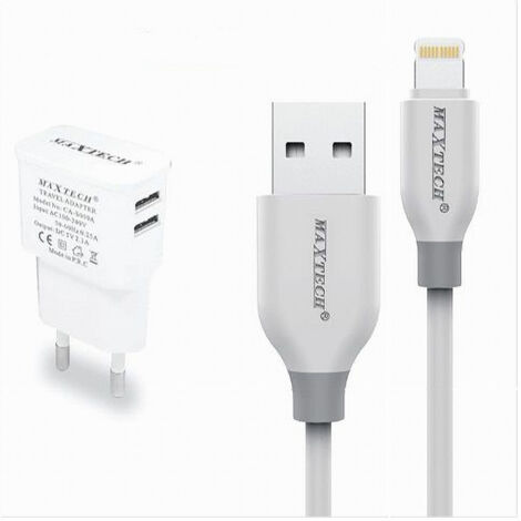 Chargeur Usb 2 Ports 2,1 A + Câble Lightning 1 Mt Maxtech Ca-s038 (1/3)
