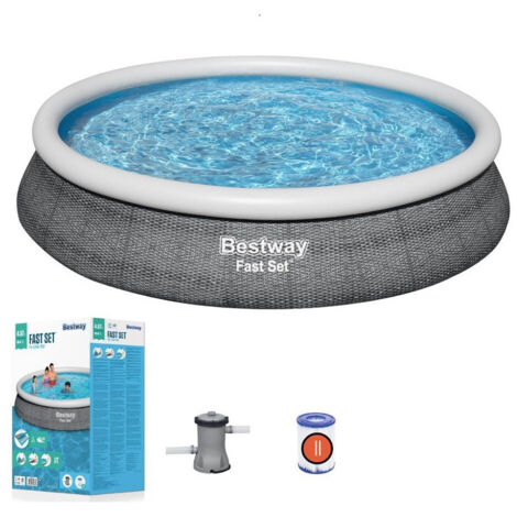 Piscine Rapide Ensemble Gonflable Rond Rotin 457x84cm Pompe Filtre Cartouche 57313 (1/3)