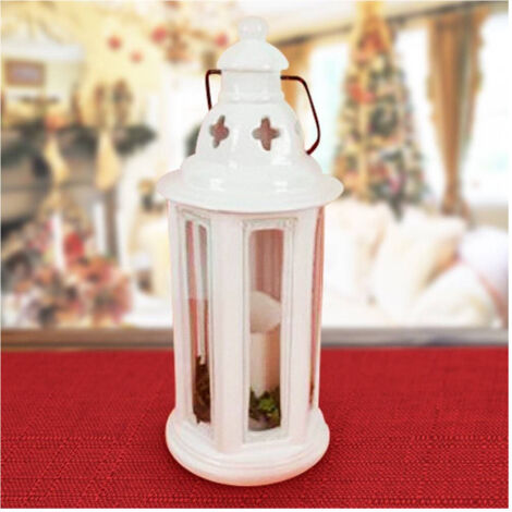Lanterna Tonda Bianco Metal With Candela To Batterie 35 Cm Natalizie Decorations (1/2)