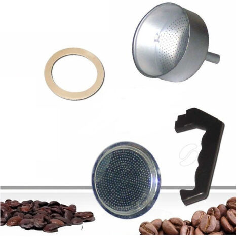 Kit 4pz Ricambi Filtro Guarnizione Manico Imbutettoera Moka Misura 2 Tazze (1/3)