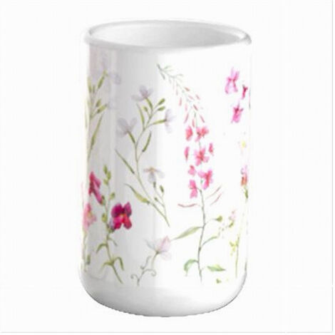 Bicchiere Porta Spazzolino Bianco Con Fiori In Ceramica Accessorio Bagno 69918 (1/3)