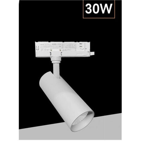 Faretto Led 30 W Binario Track Trifase Faro Luce 4000k Ip20 Nero Bianco Pt4-30w       Blanc (1/3)