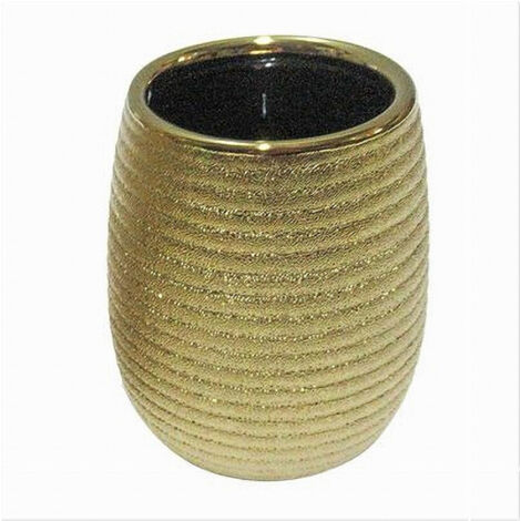 Bicchiere Porta Spazzolini Accessorio Dorato Rigato Moderno Arredo Bagno 59935 (1/3)