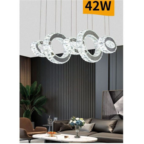 Lustre Suspendu à Led 42 Watts, 5 Anneaux, Avec Cristaux, Lumière Froide 8 000 K, B58 (1/3)