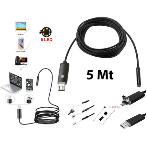Caméra Endoscopique 6 Led Tube Flexible Usb 5 Mt Inspection étanche (1/5)