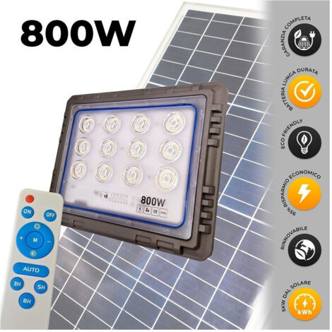Faro 800 Watt Con Pannello Solare Luce Forte Telecomando Batteria Lunga Durata (1/3)