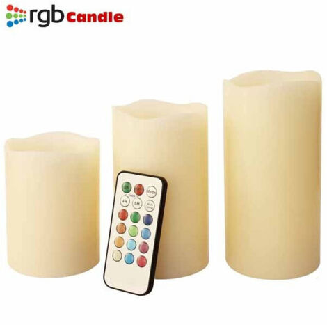 Trois Bougies Led Sans Flamme Avec Télécommande Rvb Véritable Cire Parfumé à La Vanille (1/2)