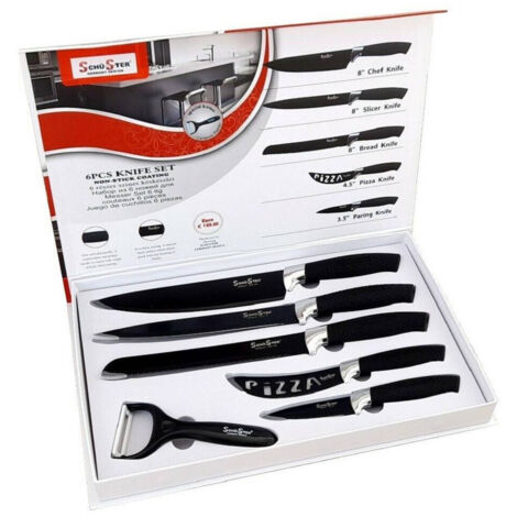 Set 5 Couteaux De Cuisine En Acier Noir Avec Manche Anti-dérapant + épluche-patates Noir (1/2)
