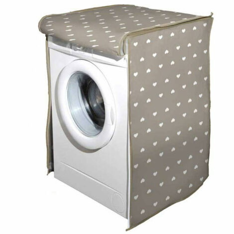 Housse De Protection Pour Machine à Laver Tissu Fermeture éclair Coeurs Gris Tourterelle 60x60x80cm (1/2)