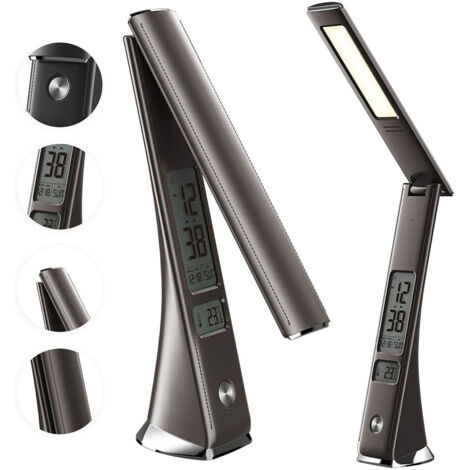 Lampada Scrivania Led 3 Intensita 5w Nero Ecopelle Orologio Display Lcd (1/5)