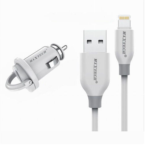 Kit Chargeur Lightning 1mt Câble De Charge De Voiture 10 Watts Maxtech Ma-ip03 (1/3)