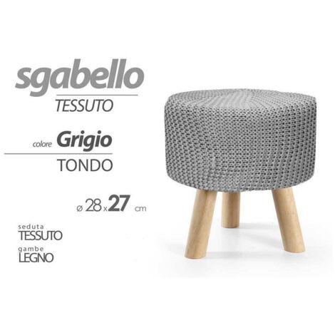 Pouf Sgabello Poggiapiedi Tondo Pouff Legno Tessutum Grigio 28x27cm 827730 (1/2)