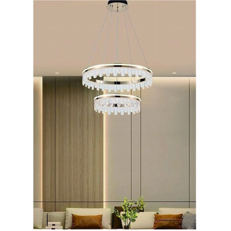 Lustre Suspension Led Doré 72w 2 Cercles Avec Cristaux 3 Couleurs De Lumière Lp-55-3c (1/3)