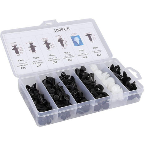 100 Pcs Rivets Plastique Universels 6 Tailles - Clips Fixation Voiture Pare-Chocs