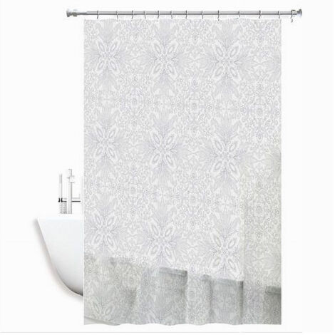 Rideau De Douche En Pvc Blanc Imperméable 240 X 200cm Décoré De Feuilles 69514 (1/3)