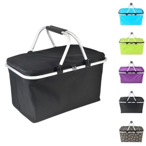 Panier de Pique-Nique - Kinston - Pliable Isotherme 33L - Noir à Pois