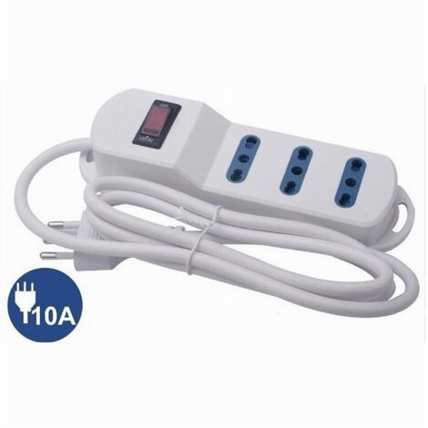 Multipresa Con 3 Uscite Universali Bipasso Spina 10a Cavo 1.5 Mt Bianco 80091n (1/3)