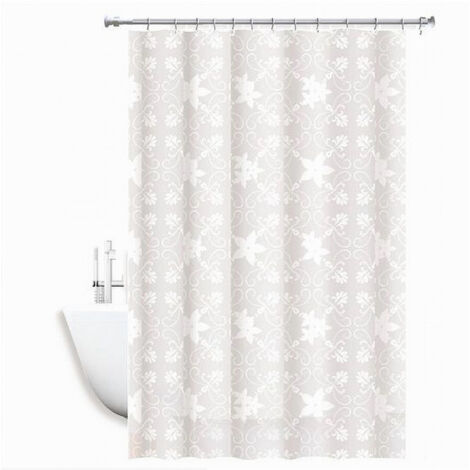 Rideau De Douche Imperméable Anti-moisissure 240x200cm Anneaux Blanc Fleurs De Majolique 69512 (1/3)