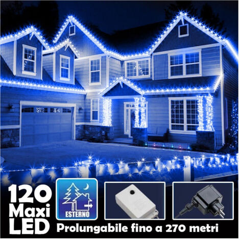 Catena Luminosa Natalizia 120 Led Luce Blu With Flash 9mt External (1/5)