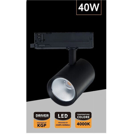 Faretto Led 40 W Per Binaria Track Trifase Faro Luce Naturale 4000k Ip20 Pt4-40 W Noir (1/3)