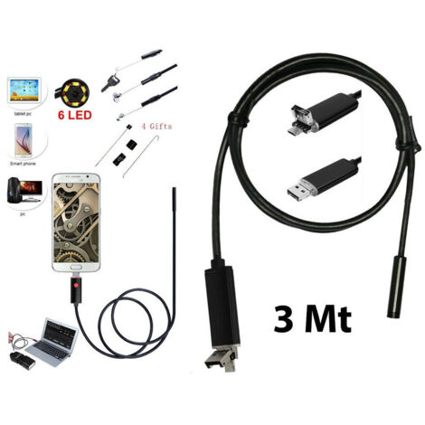 Caméra Endoscopique 6 Led Tube Flexible Usb 3 Mt Inspection étanche (1/5)