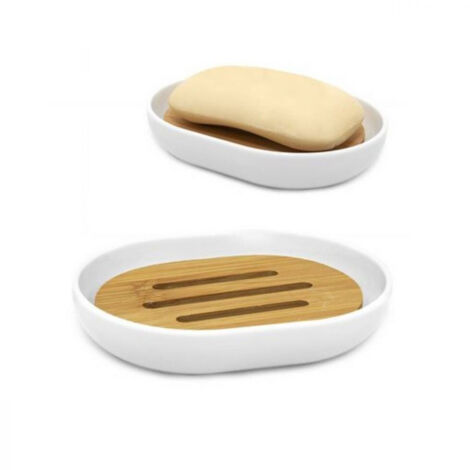 Porte-savon Bois Blanc Accessoires De Salle De Bain 12,5 X 9,5 Cm 69480 (1/4)