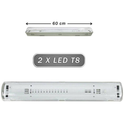 Plafonnier Impermeable 2 Tubes Neon Led T8 G13 60 Cm Mur-plafond Ip65 T8-60s (1/5)