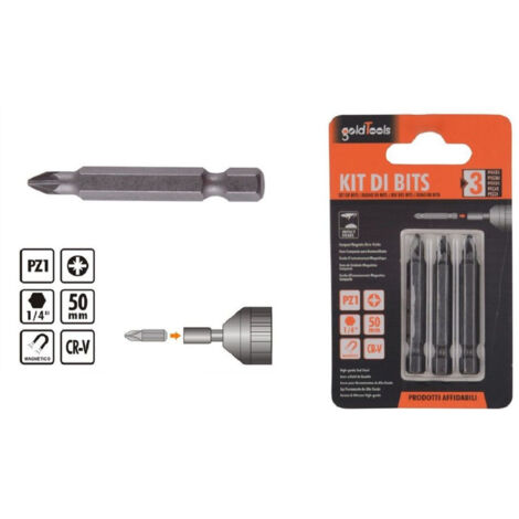 Kit Of Bits 3 Pz Bit Inserts For Advitator 50mm Gambo 1/4" Magnetico Cr-v 91935 (1/2)