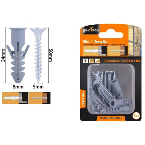 Set 7pz Viti Vite Croce 5 X 50mm + Tassells With Alet Tassello M8 Fischer 57569 (1/2)