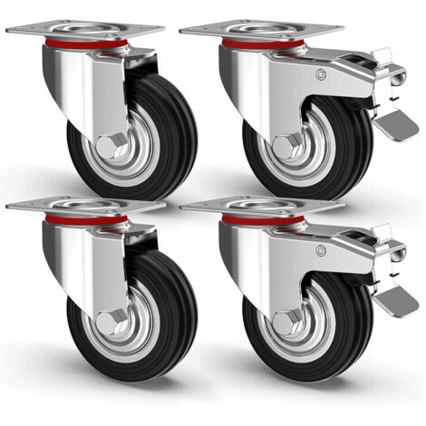 Jeu De 4 Roulettes Pivotantes Robustes 360° Avec Frein 80x63x H90mm (1/4)
