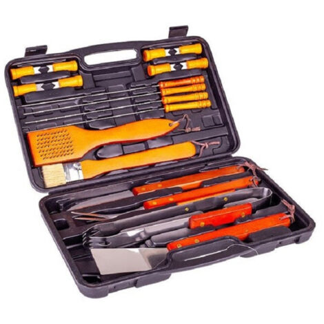 Set Barbecue 18 Pièces Avec étui Grill Bbq Acier Inoxydable Manche En Bois 6498010 (1/5)