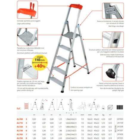 Gierre – Escabeau aluminium 8 marches – Charge max 150 kg – Plateforme 260x260 mm – Antidérapant – Usage intérieur et extérieur