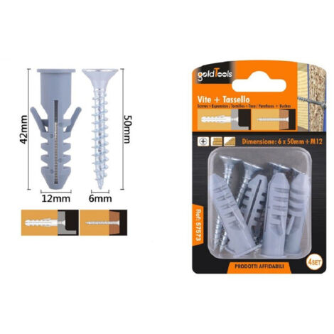 Set 4pcs. Vis à Tête Cruciforme 6x50 Mm + Chevilles Avec Ergots M12 Fischer 57573 (1/2)
