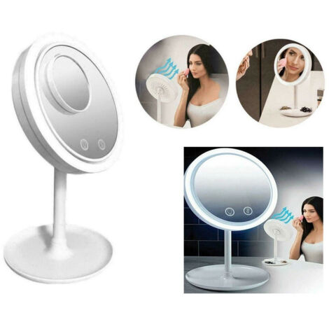 Miroir De Maquillage Illumine A Led + Ventilateur Seche-maquillage 2 Miroirs 1x 5x (1/5)